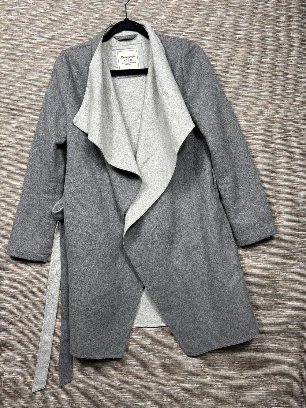 Abercrombie & Fitch Coat Womens Small Gray Belted Open Front Mid Length Collared